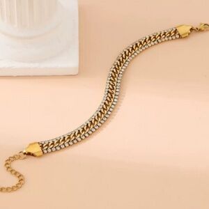 Gold Crystal Chain Bracelet Stainless Steel